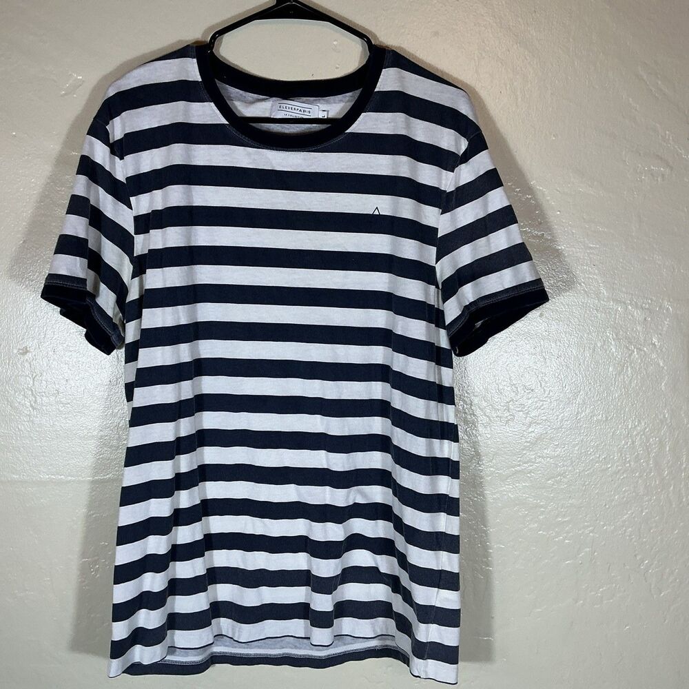 Eleven Paris LA Collection Mens Navy White Striped T Shirt Large L